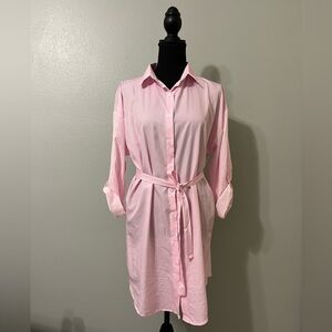 Pink pin stripe shirt dress. NWOT.Pristine condition. Size XL runs small